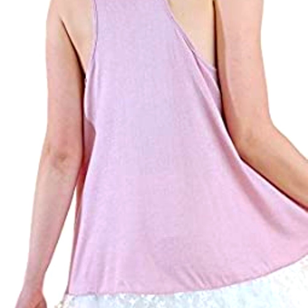 ✴️LAST ONE✴️ SIZE 1X 🌴PINK LONG TANK TOP WITH LACE HEM - Picture 6 of 6
